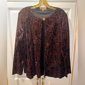 “Notations” Stretch Velvet Top long Sleeve MOCK 2 Pc Set Glitter Jacket Size 1X